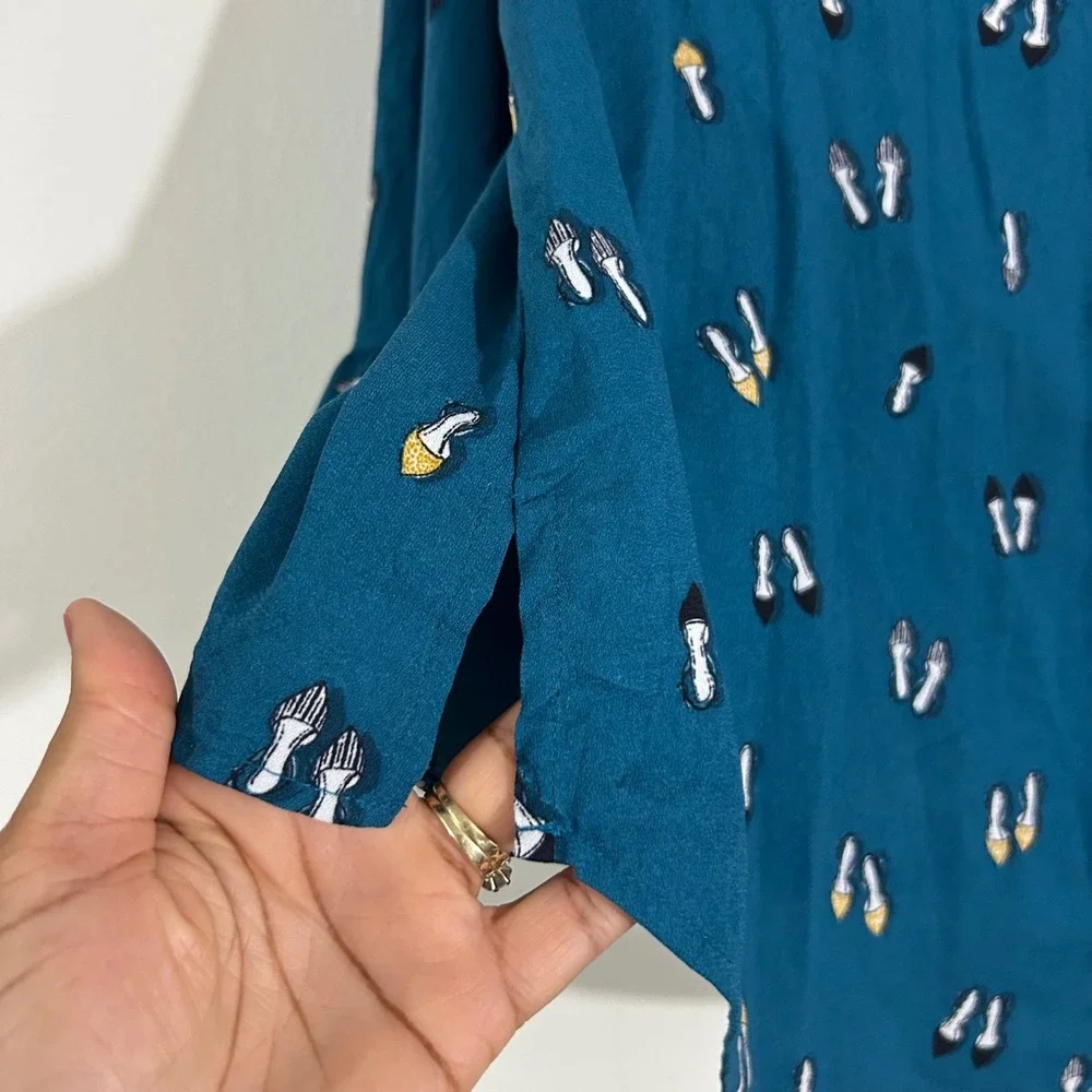 Apt 9 Teal Shoe Print Blouse Ruffle Bell Sleeves Top, Size S - Picture 10 of 10